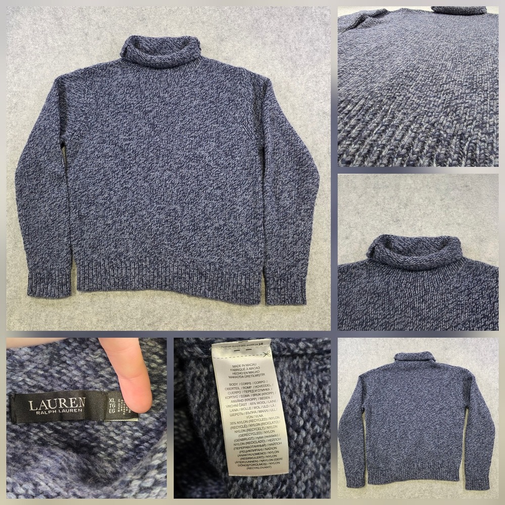 Ralph Lauren LRL Black Label Sweater Womens XL Blue Wool Blend Turtleneck